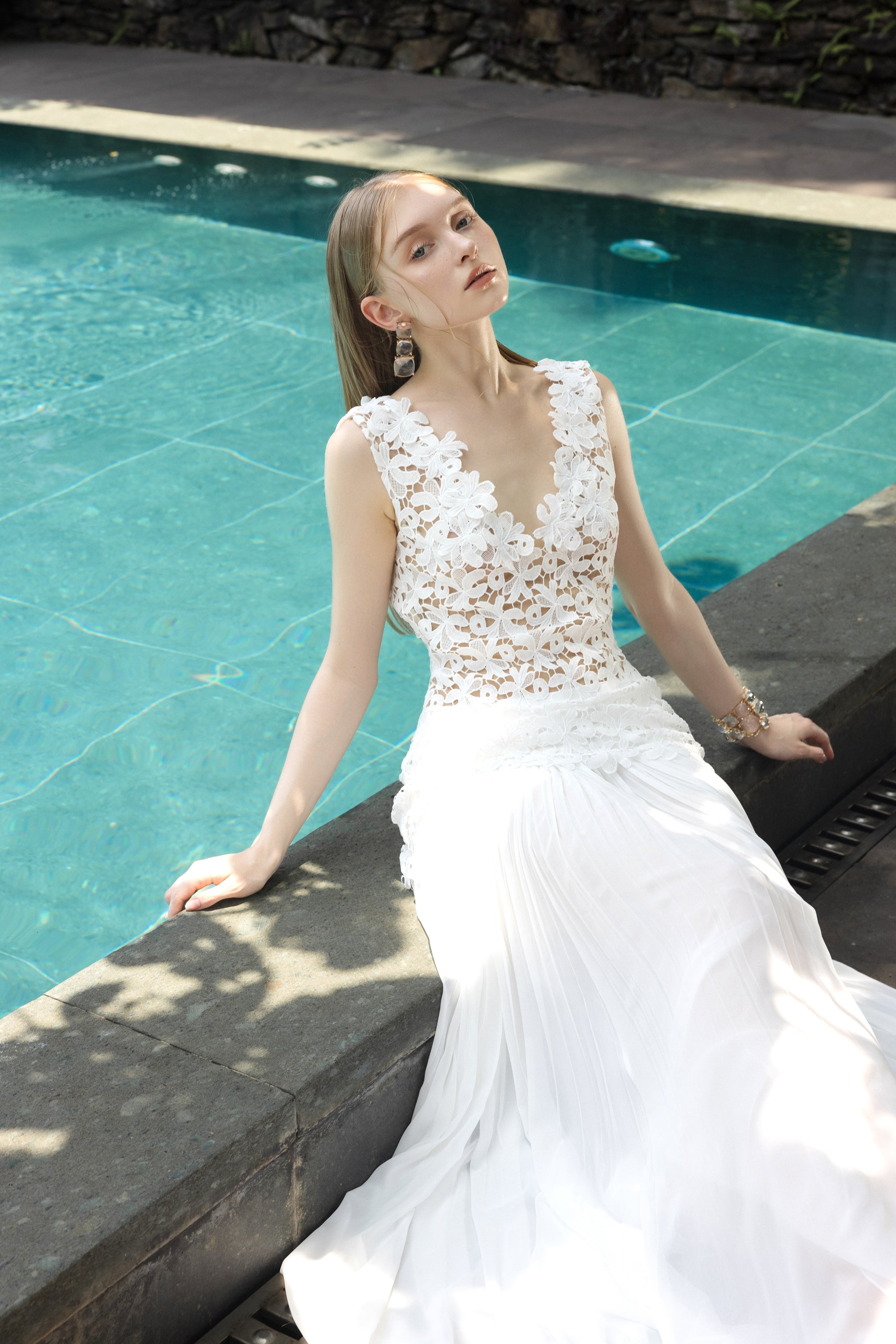 Gabriella floral lace mixed chiffon dress
