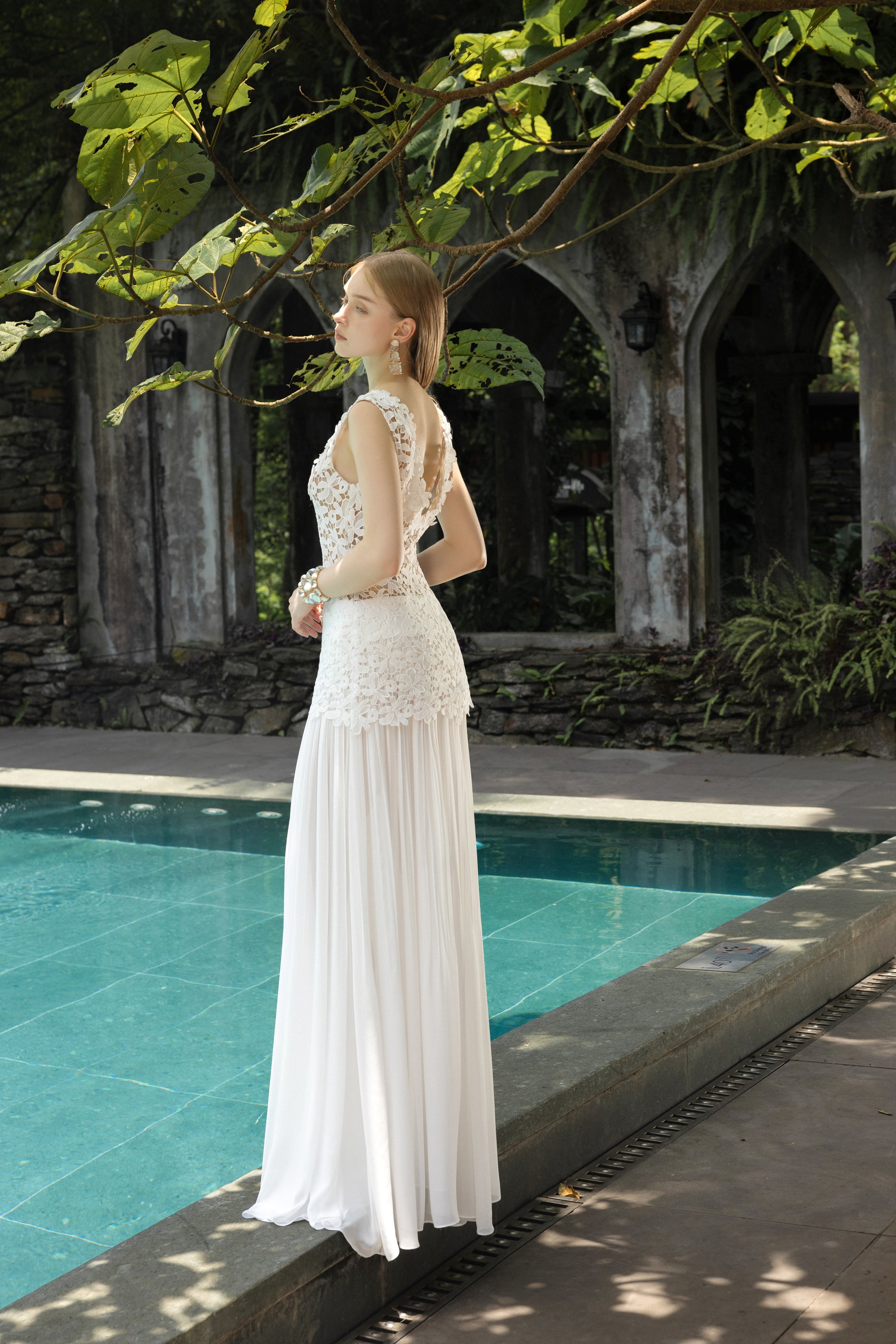 Gabriella floral lace mixed chiffon dress