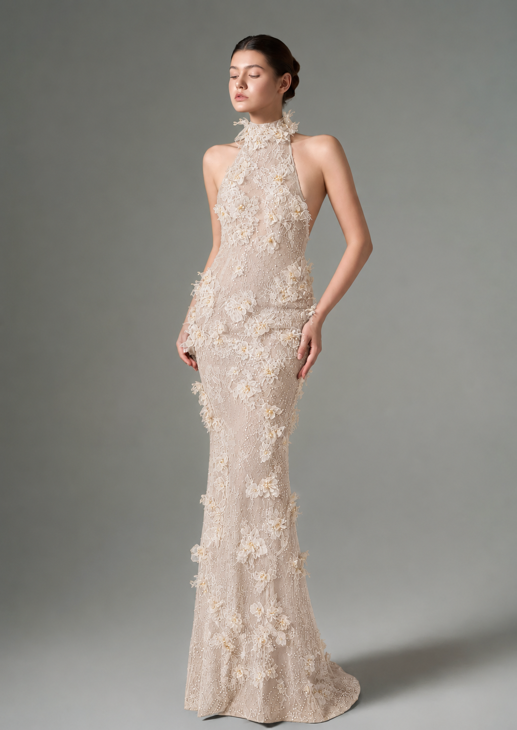 Aylin floral lace halter neck dress