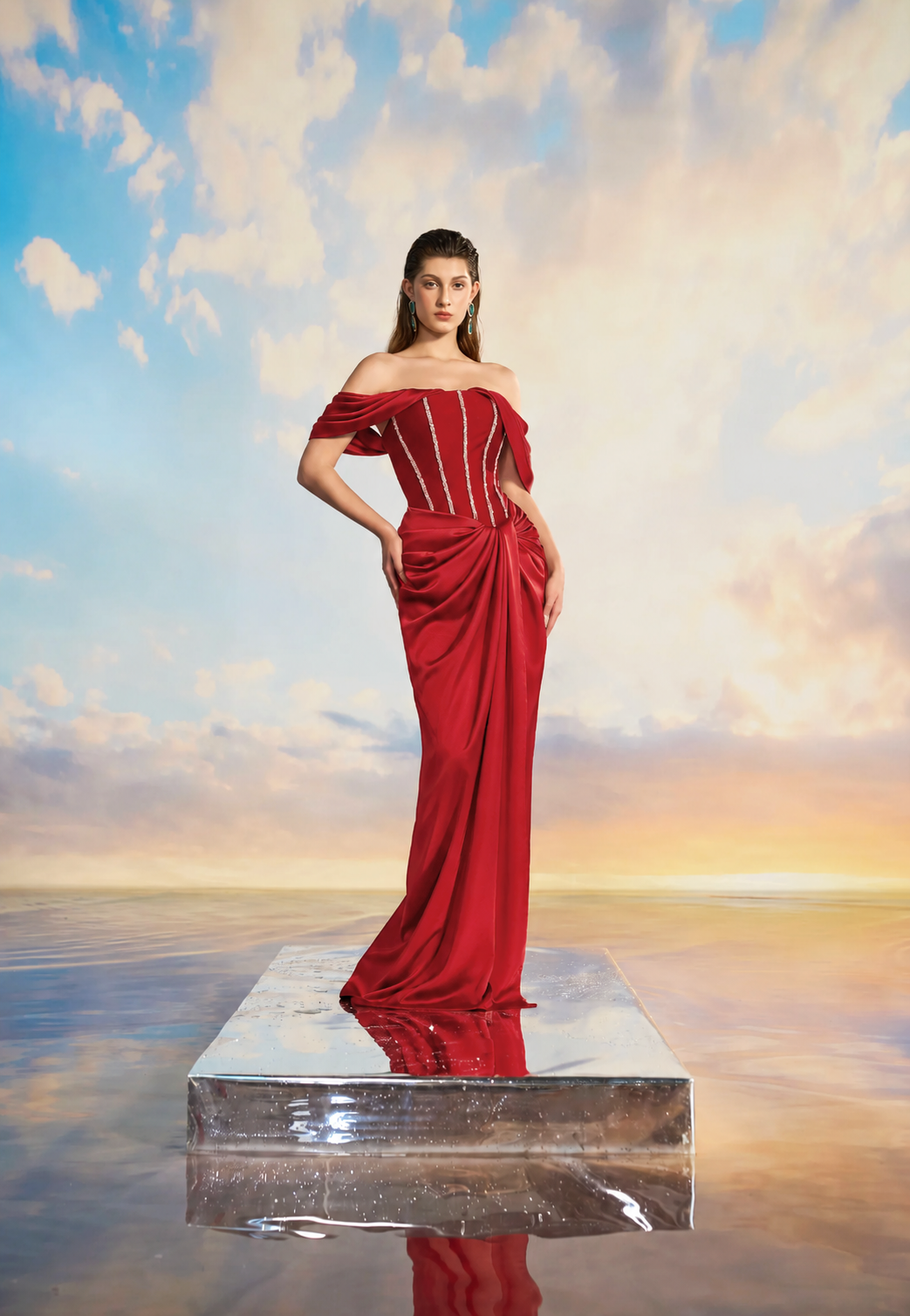 Selina Royal Taffeta off shoulder dress