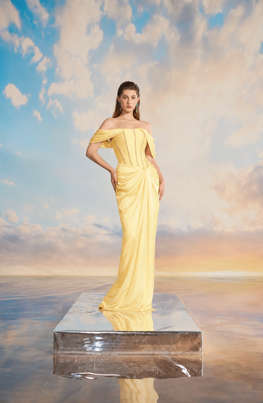 Selina Royal Taffeta off shoulder dress